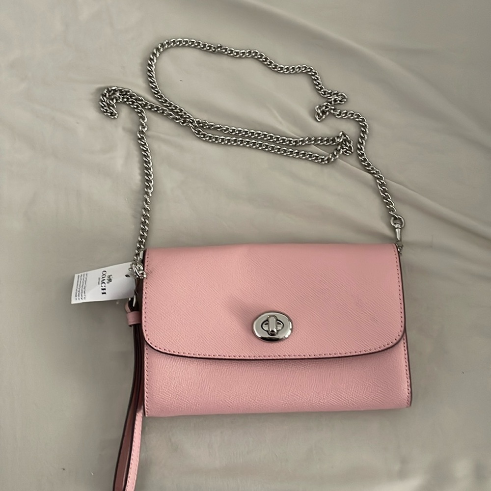 Coach Pebbled Leather Large Wristlet Purse in Pink